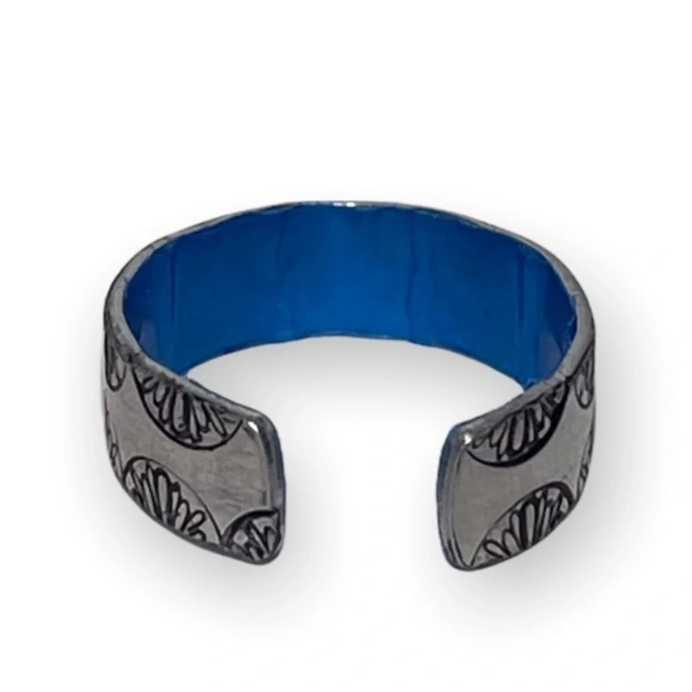 Handmade 9/9.5 stamped boho peacock silver‎ hypoallergenic adjustable ring